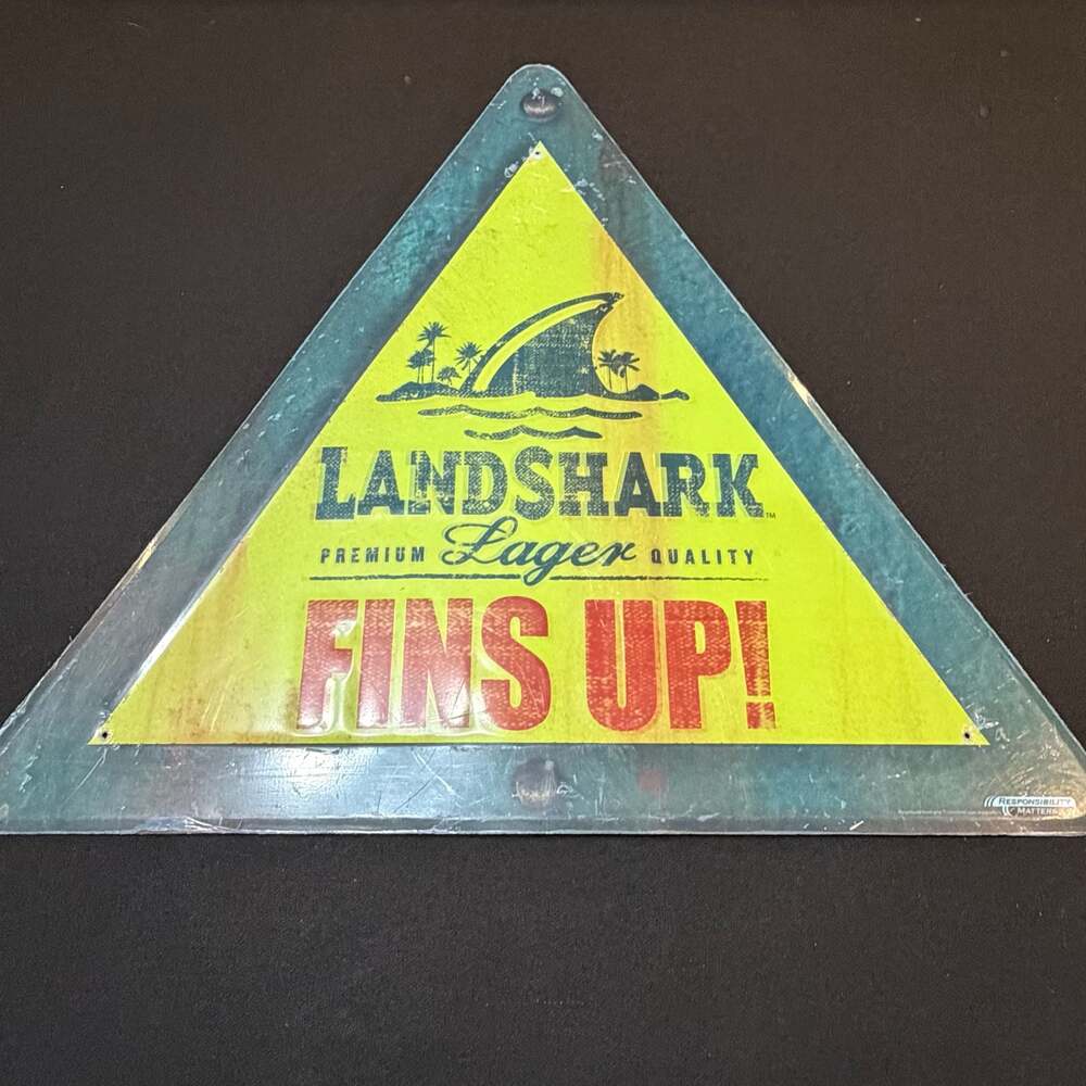 Landshark Lager Fins Up! Triangle Metal Beer Sign 24" x 21" New w/ Plastic Cover